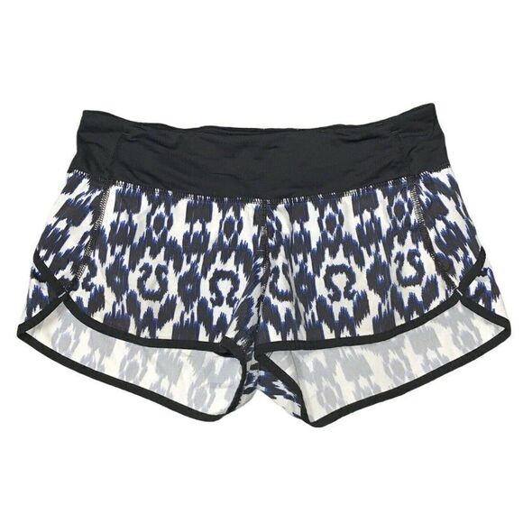 Lululemon Black Blue White Ikat 2.5” Inseam Print Run Speed Shorts Size 4 *Flaws - Picture 1 of 9
